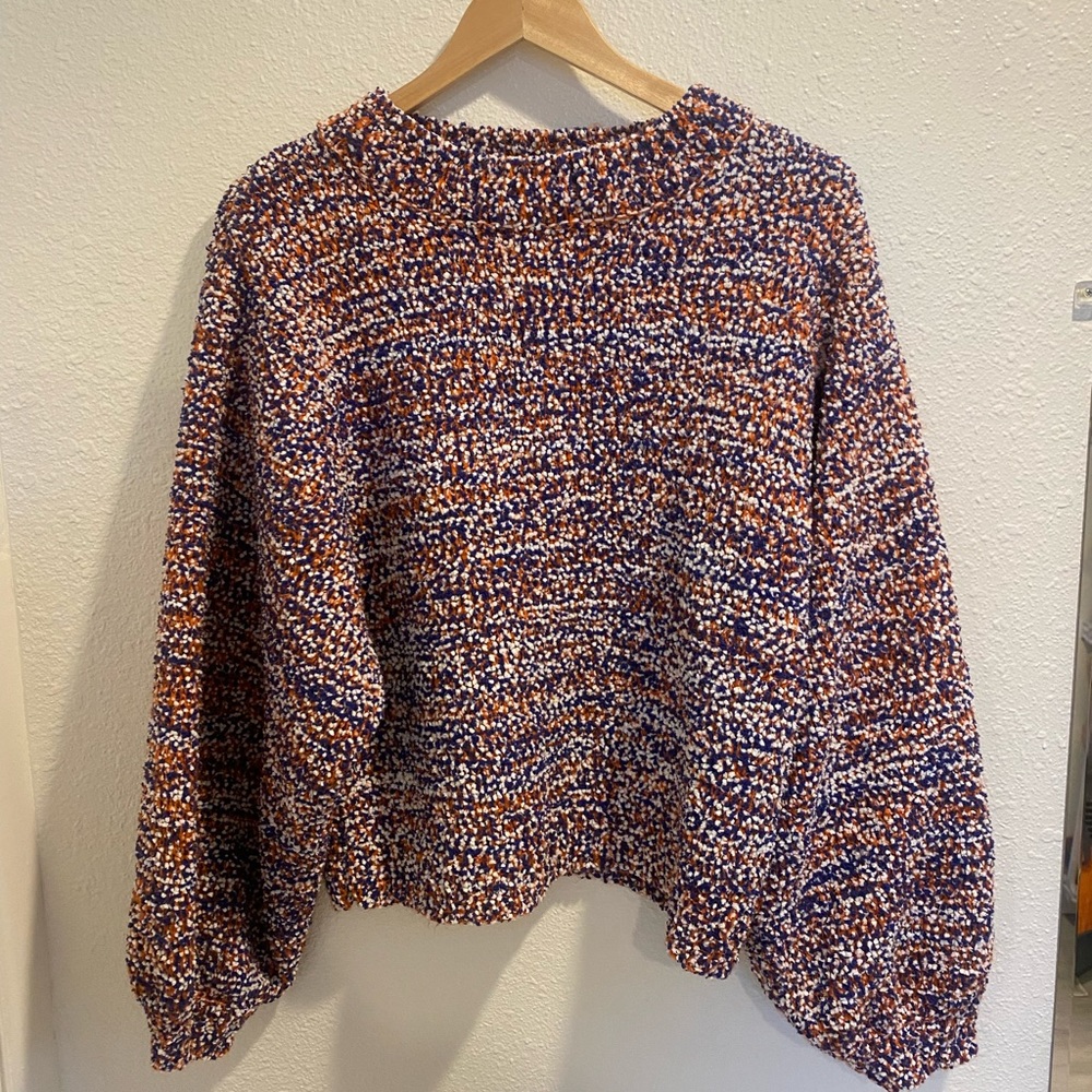 NWOT blue and orange balloon sleeve sweater